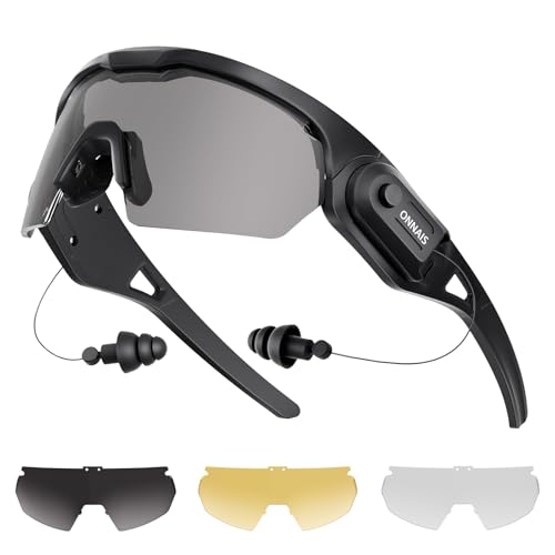 ONNAIS Shooting Glasses with Earplugs - ANSI Z87.1+ Safety Glasses with Detachable NRR 32dB Earplugs, Gifts for Men and Women - color: Black