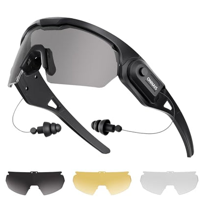 ONNAIS Shooting Glasses with Earplugs - ANSI Z87.1+ Safety Glasses with Detachable NRR 32dB Earplugs, Gifts for Men and Women - color: Black