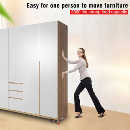 Furniture Dolly Set 5 Wheels Heavy Duty,6.3" Carbon Steel Panel Dolly, 360°Rotatable Rubber Universal Wheels,Non-Slip Sliders&Lifter,3300Lbs Load Capacity,Furniture Lifter for Sofa, Piano,Appliances - size: 6.3x6.3 IN