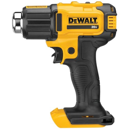 DEWALT 20V MAX Heat Gun, Cordless, Up to 990 Degrees, 42 Minutes of Run Time, LED Light, Heatgun with Flat and Hook Nozzle Attachments,Tool Only (DCE530B)