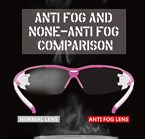 HTS HUNTERSKY Super Flexible Lightweight Anti Fog Wrap-Around U6 Clear Shooting Safety Glasses with ANSI Z87.1 Scratch Resist - color: Pink / Clear (2 Pack)