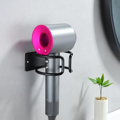 YIGII Universal Hair Dryer Holder Wall Mounted, Self Adhesive Blow Dryer Hanger Compatible with Most Hair Dryers, Stainless Steel Hairdryer Holder Rack for Bathroom Cabinet (Black) - color: Matte Black