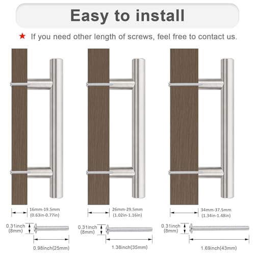Probrico 5 Pack Hole Centers (76mm) 3inch Brushed Nickel Cabinet Pulls Stainless Steel Drawer Handles Euro Style T Bar Dresser Pull Handle Length 127mm(5inch) - color: Brushed Nickel, size: Hole Centers: 3"