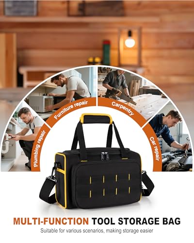 Marscamd 12-inch Tool Bag with Multiple Pockets, Heavy Duty Tool Tote for Men, Black