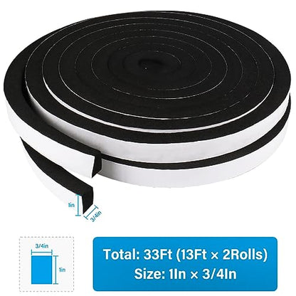 DGSL Foam Insulation Tape, 1In x 3/4In x 33Ft Weather Stripping Door Seal Strip for Doors and Windows,Sliding Door, Soundproofing Door Seal,Weatherstrip,Air Conditioning Seal Strip - size: 1in X 3/4in X 33ft