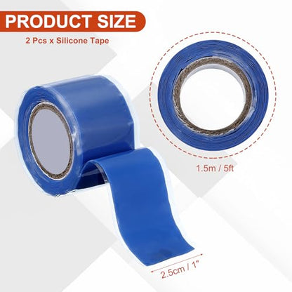 uxcell 2 Pcs Self Fusing Silicone Tape, 1" x 5ft Waterproof Water Leak Sealing Tape for Plumbing Pipe Hose Repair Handles, Blue - color: Blue, size: 1" x 5ft
