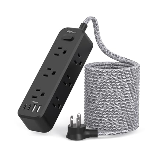 15FT Long Extension Cord with Surge Protector, 13-in-1 Power Strip with 9 Wide Spaced Outlets and 4 USB Ports, Flat Plug Wall Mount Charging Station for College Dorm Room Essentials, Office, Black - color: Black