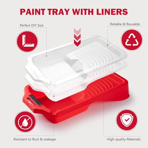 Mister Rui Mini Paint Roller Kit-13 Piece, 4-Inch Microfiber Paint Rollers with Ergonomic Handle, Small Roller Paint Brush, Paint Tray with 3 Liners, Perfect for House Painting, Trim, and Touch-Ups