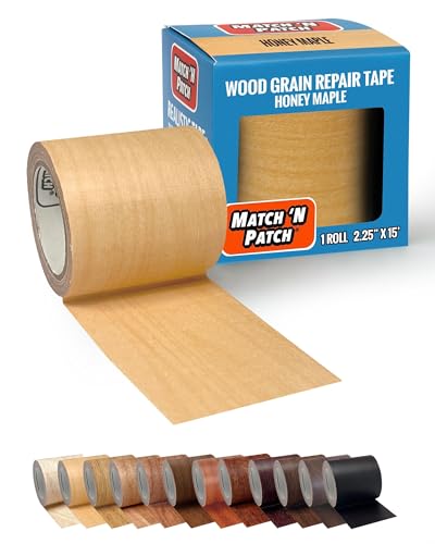 MATCH 'N PATCH Wood Grain Repair Tape - Honey Maple, 2.25 in x 15 ft (1-Pack) – Wood Grain Colored Duct Tape for Mirror Frame, Trim, Borders, Floor and Other Furniture, Scratch Repair Kit - color: Honey Maple
