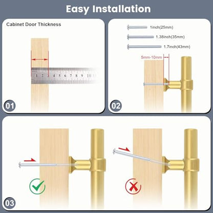 5Pack Hole Centers 5inch(128mm) Brushed Brass Cabinet Handles T Shaped Kitchen Cabinet Pulls Hardware Pull Handle for Cabinets Dressers 7.5inch Total Length - color: Brushed Brass, size: Hole Centers: 5inch