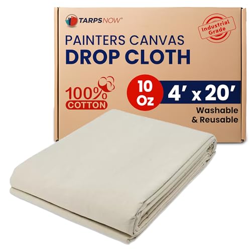 Tarps Now 4x20 ft Premium Heavy Duty Canvas Drop Cloth for Painting - Reusable Painter Tarp, 100% Cotton Fabric Floor Cover & Furniture Protection, Washable Paint Drop Cloth - size: 4' x 20'