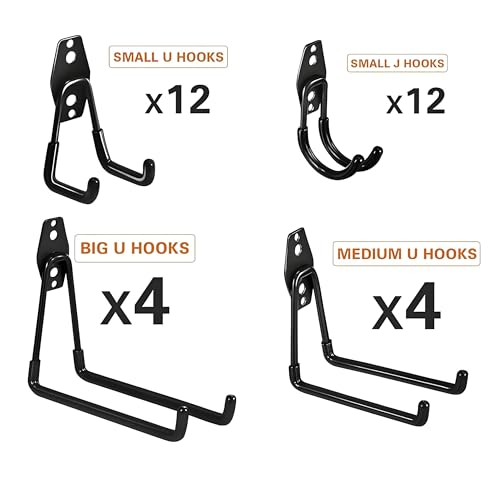 GUDEMAY 32 Pack Steel Garage Hooks Heavy Duty, Utility Wall Mount Hook with Anti-Slip Coating, Hanger & Organizer for Bulk Items, Bikes, Ladders, Power Tools, Ropes, and More Equipment - size: 32pcs - Black