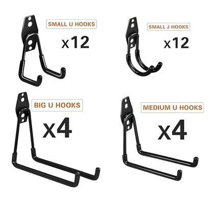 GUDEMAY 32 Pack Steel Garage Hooks Heavy Duty, Utility Wall Mount Hook with Anti-Slip Coating, Hanger & Organizer for Bulk Items, Bikes, Ladders, Power Tools, Ropes, and More Equipment - size: 32pcs - Black