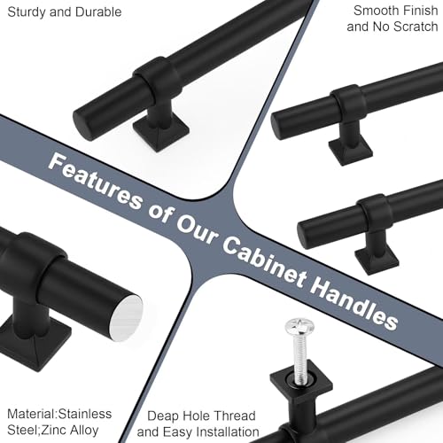 5 Pack Hole Centers 5 inch Matte Black Cabinet Handles, Stainless Steel Kitchen Cabinet Pulls, T Bar Hareware Pull Handle for Drawers Dressers Cabinets - color: Black, size: Hole Centers: 5inch