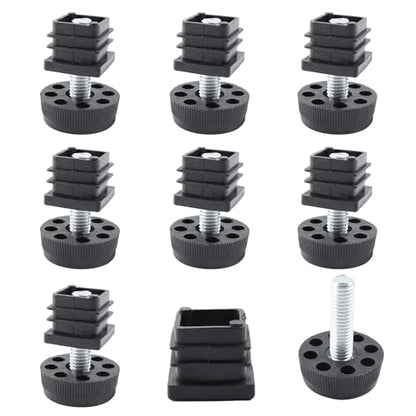 8Pcs Adjustable Leveling Feet, Square Insert Kit, Furniture Glide Leveler, Black, 20x20mm, 30x11mm, For Cabinets, Sofa Tables, Chairs - size: 20x20mm