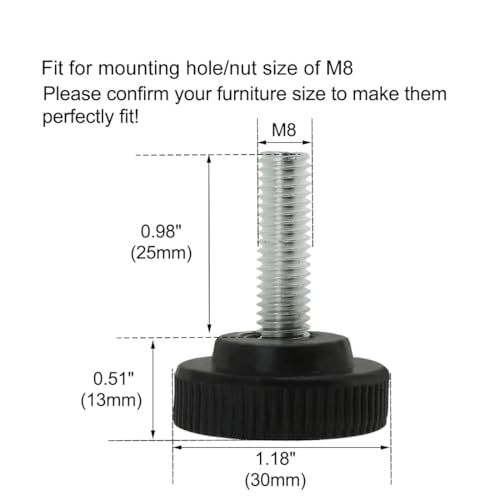 uxcell M8 x 25 x 30mm Screw on Furniture Glide Leveling Feet Adjustable Leveler Pad for Chair Industrial Machine Desk Leg 12 Pack, Black and Silver Tone