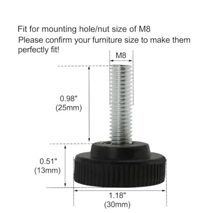 uxcell M8 x 25 x 30mm Screw on Furniture Glide Leveling Feet Adjustable Leveler Pad for Chair Industrial Machine Desk Leg 12 Pack, Black and Silver Tone