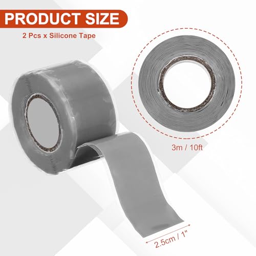 uxcell 2 Pcs Self Fusing Silicone Tape, 1" x 10ft Waterproof Water Leak Sealing Tape for Plumbing Pipe Hose Repair Handles, Grey - color: Grey, size: 1" x 10ft