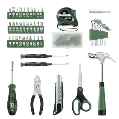 Prostormer 93-Piece Tool Kit, Basic Household Repair Tool Set with Toolbox Storage Case, Small Starter Tool Box Kit for Homeowners and College Students (Green) - color: Green