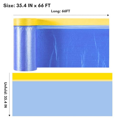 Pre-Taped Masking Film 35.4" x 66', Pack of 2 – Automotive Painters Plastic Sheeting with Built-In Tape – Overspray Protection for Auto Body, Home Painting & Renovation – Tear-Resistant Drop Cloth