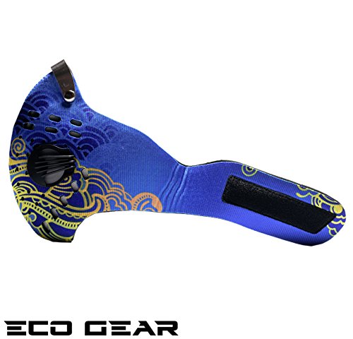 ECO-GEAR Anti Pollution Face Mask with Military Grade Protection | Anti Smoke, Exhaust Gas, Dust & Pollen - color: Blue Fire-medium