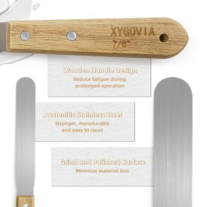 7-piece Caulking Spatula with Wooden Handle, Professional Stainless Steel Caulk Tool Set Finishing Tools, Streamline Spatulas for Caulk Application - color: 7PCS