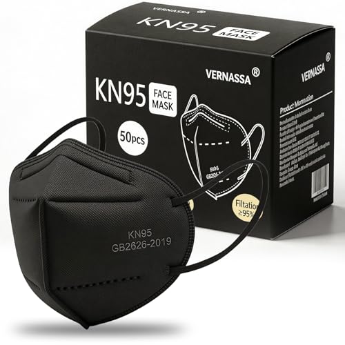 Black KN95 Face Masks 50 Pack, 5-Layer Disposable Masks for Adults, Breathable & Comfortable, Filter Efficiency ≥95%, Protective Masks for Home, Travel, Work - color: Adult Black
