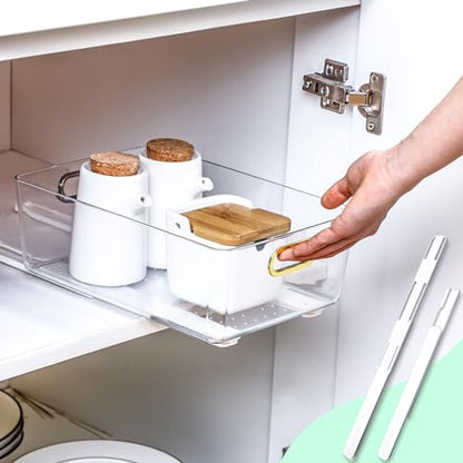 CroBlissful 4 Pcs Adhesive Sliders for Cabinets Pull Out Drawer Organizer Accessories Basket Office Glide Cabinet Tracks Runner Adhesive Drawer Slides Pull Out Replace Guide Rail for Back to School