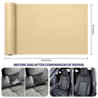 Besezx Leather Repair Patch Tape Kit, Self Adhesive Leather Repair for Furniture, Couch, Sofa, Car Seats,Office Chair,Vinyl Repair Kit.30inx16in - color: Beige-Litchi Grain, size: 30 in x 16 in