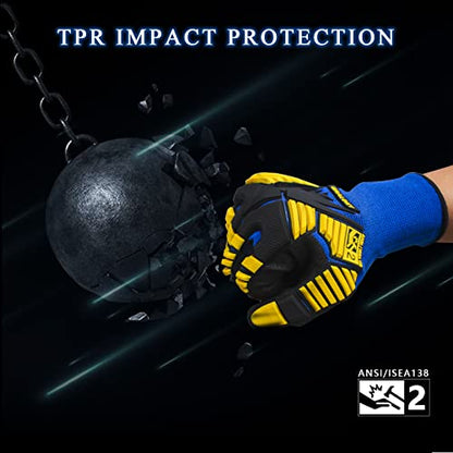 3 Pairs Work Gloves, Impact Resistant Gloves with Rubber for Men Women, Nitrile Palm Touch Screen Cut Resistant Glove, Durable Mechanic Heavy Duty Impact Gloves for Construction Gardening DIY - size: XX-Large