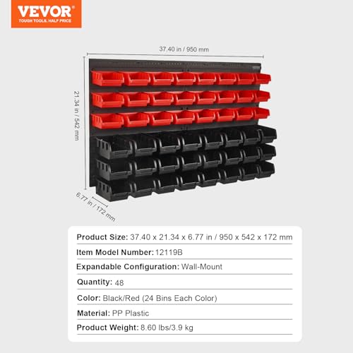 VEVOR 48-Bin Wall Mounted Storage Bins Parts Rack Organizer Garage Shop Tool Organizer for Screws, Nuts, Bolts, Nails, Beads, and Small Hardware Parts, With Wall Panels - style: 48-Bins