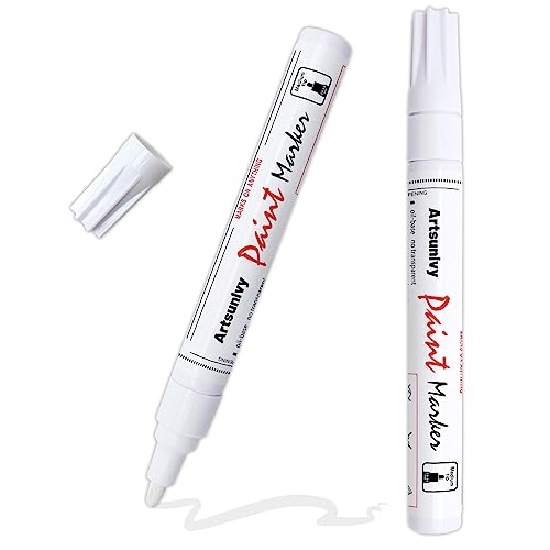 Artsunlvy White Paint Pens marking pens Permanent Markers - 2 Pack Oil Based Waterproof Markers for Tire, Rubber,Wood, Rocks, Metal, Canvas,Plastic, Dark Surface,Craft office Supplies,Medium Point - color: White