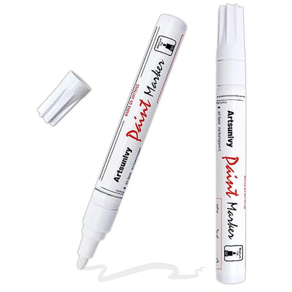 Artsunlvy White Paint Pens marking pens Permanent Markers - 2 Pack Oil Based Waterproof Markers for Tire, Rubber,Wood, Rocks, Metal, Canvas,Plastic, Dark Surface,Craft office Supplies,Medium Point - color: White