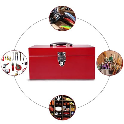 16" Small Tool Box Mini Toolbox Small Metal Tool Box with Latch Closure for Basic Tool Kits or Craft Storage - color: Red