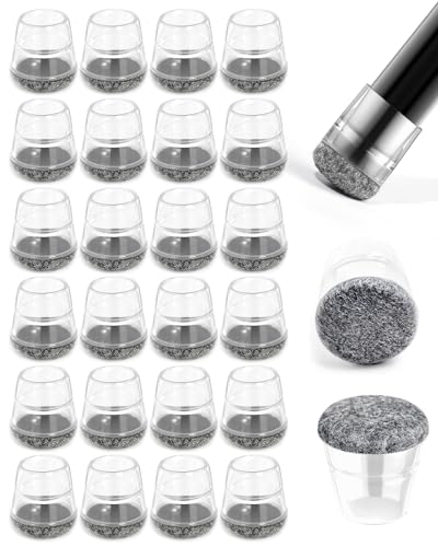 yomanta 24 PCS Silicone & Felt Chair Leg Floor Protectors - Scratch Proof & Noise Reducing Furniture Caps for Hardwood Floors - Round XS Fits 9/16" to 12/16" (15–19mm), Gray - color: Grey, size: Round XS (Fit 15–19mm)