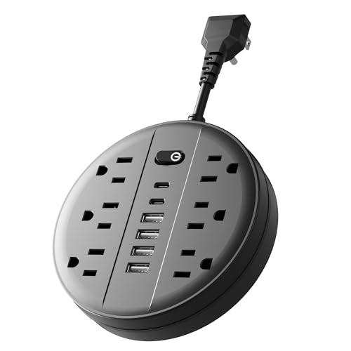 Surge Protector Power Strip, Extension Cord with 6 AC Outlets, 6 USB Ports (2 USB C) & Control Switch, Short Cord Outlet Extender, Wall Mountable Multiple Outlets for Office Home Travel RV, Black - color: Black, size: 4 in
