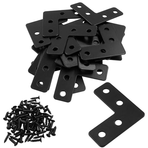 Bivethoi 20 Pcs L Shape Flat Mending Plates, 40 x 40mm (1.57" x 1.57") Stainless Steel Corner Braces with Screws, Flat Angle Brackets for Wood Furniture Repair, Cabinet, Shelf & DIY Projects, Black - size: 40x40mm/1.57"x1.57", style: L shape