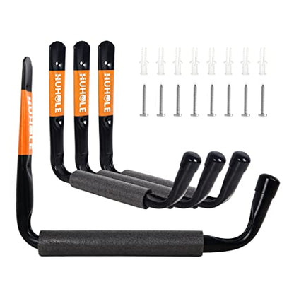 HUHOLE 4 Pack Garage Storage Hooks Heavy Duty–13.6" Extra Large Jumbo Arm Wall Mount Hangers for Kayak, Ladder, Canoe, Snowboard & Folding Chairs–70lbs Capacity Utility Organizer Rack (Black) - size: 13.6" Ski Board Hanger