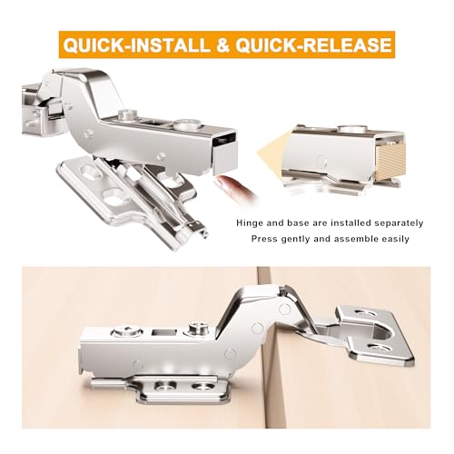 2pcs Professional Grade Inset Soft Close Cabinet Hinges, Frameless Concealed European Style with Four-Hole Clip-On Mounting Plate and Screws, Nickel Plated Finish - color: Inset, size: 1 Pair