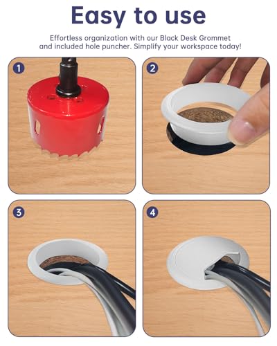 Desk Grommet 2 inch (50 mm) 10 Pack - White ABS Plastic Cable Hole Cover with Hole Cutter for TV, Office, and Home Table - Hide Wires Behind Wall, TV Wall Cable Pass Through - color: Grommet White, size: 2 inch