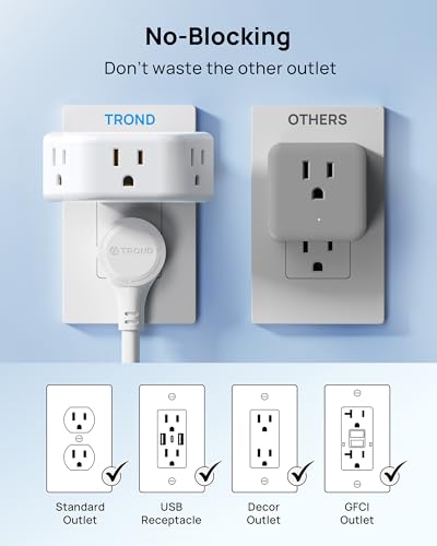 TROND Outlet Extender with 360 Rotating Plug, Outlet Adapter with 3 Grounded Sockets, 3 Way Angled Multi Plug Expander, Cruise Essentials, Easy to Pack for Travel Bathroom Kitchen, White - color: White, size: 3AC-3 Prong (Rotating Plug), 1 Pack