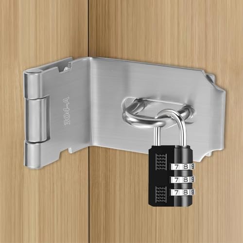 2Pcs Door Locks Hasp Latch,4 Inch 90 Degree 304 Stainless Steel Safety Packlock Clasp Hasp Lock Latch,Hinge Lock Padlock with Screws for Gates,Doors,Cabinets, Closets and More - style: 4INCH with CODE LOCK