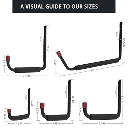 6 Pack Garage Hooks Heavy Duty with EVA Pads and Rubber End Caps, 4.64inch Steel Kayak Storage Hooks for Hanging Bikes, Ladders, Folding Chairs and Garden Tools - size: 4.64in