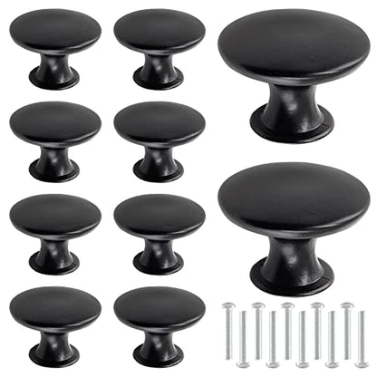 Zorfeter 10 Pcs Flat Black Cabinet Knobs Round Modern Black Drawer Knobs Hardware Pulls Handles for Kitchen Cupboard Dresser, 30mm Diameter - color: Flat Black Cabinet Knobs