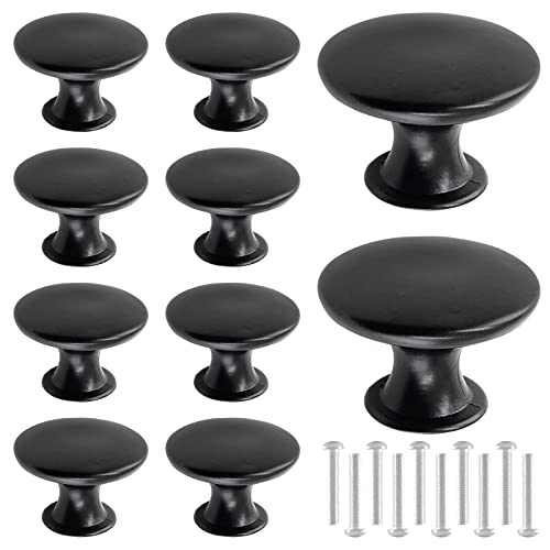 Zorfeter 10 Pcs Flat Black Cabinet Knobs Round Modern Black Drawer Knobs Hardware Pulls Handles for Kitchen Cupboard Dresser, 30mm Diameter - color: Flat Black Cabinet Knobs
