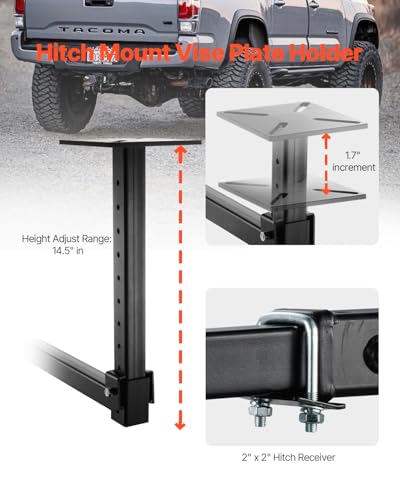 VEVOR Heavy-Duty Pipe Chain Vise, 1/8" - 5" Pipe Capacity, 26" Rugged Chain & Cast Iron Base, Hitch Mount Vise Plate Holder With Adjustable Height - Fits 2 inch x 2 inch Receiver - size: 1/8" - 5" Hitch Mount
