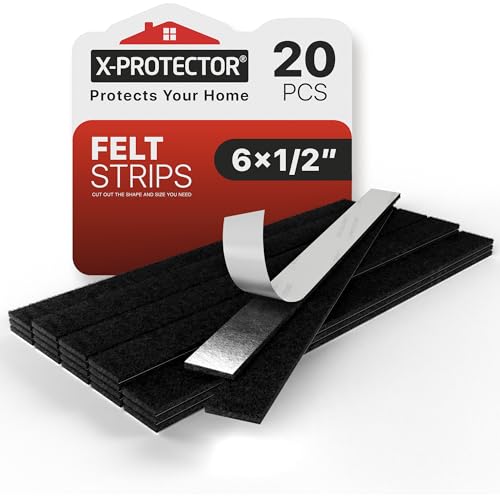 X-Protector Premium Felt Furniture Pads - 20 PCS 6 x 1/2" - Black Rectangular Pads with Tenacious Adhesive - Protects Hardwood, Laminate & Tile Floors - size: 6 x 1/2" 20 Black, Strips