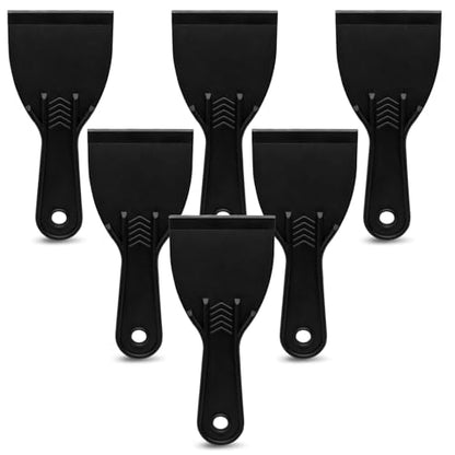 6pcs Flexible Plastic Putty Knife Set - 3 Inch Wide Scraper for Wall Repair, Spackling, Drywall Taping & Painting Projects (Black)