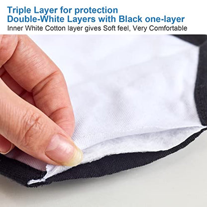 Pack 3 Black Cloth Dust Mouth Mask - 3 Layers All Cotton - Reusable Washable Comfy Breathable Material - style: 3 Layers 100% Cotton
