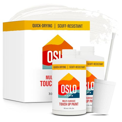 Touch Up Paint, True White, two 1oz., Satin, w/brush in bottle, Quick drying, for Home repairs, Kitchen Cabinets, Walls - color: True White, size: 1 Fl Oz (Pack of 2)